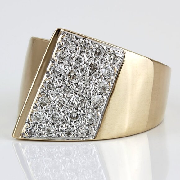 14K Yellow Gold Diamond Statement Ring Modernist Cocktail Anniversary Bold Gift - Picture 2 of 8